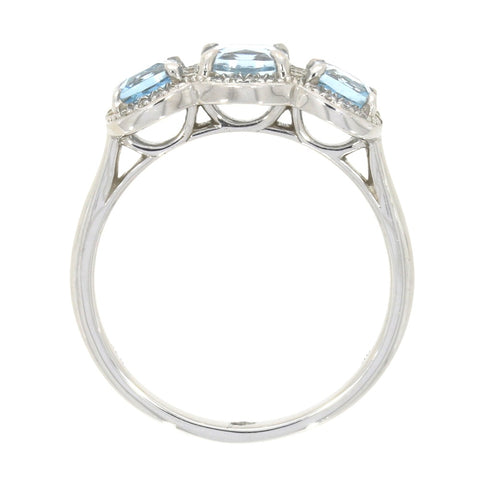 9ct White Gold Aquamarine And Diamond Trilogy Cluster Ring | H&H