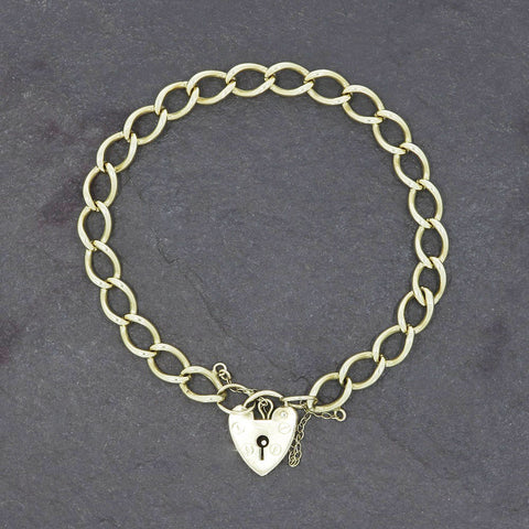 Pre Owned 9ct Yellow Gold Charm Bracelet With Padlock Fasten | H&H