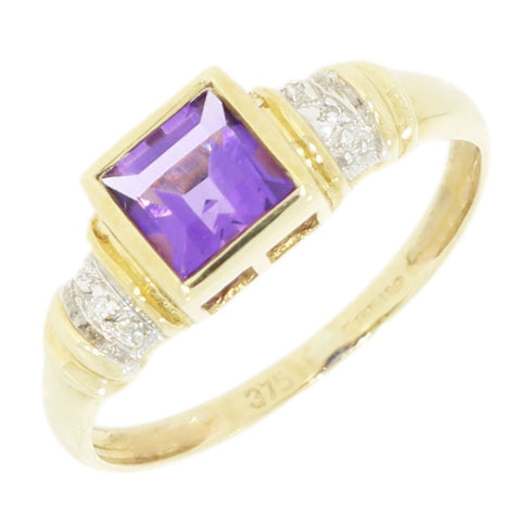 Pre Owned 9ct Yellow Gold Amethyst and Diamond Ring | H&H Jewellers