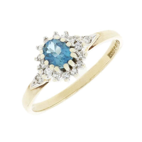 Pre Owned Ladies 9ct Yellow Gold Blue Topaz and Diamond Ring | H&H