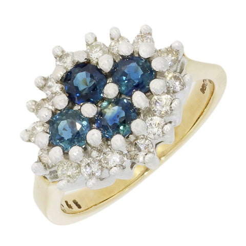 Pre Owned 9ct Yellow Gold Sapphire And 0.48cts Diamond Cluster Ring
