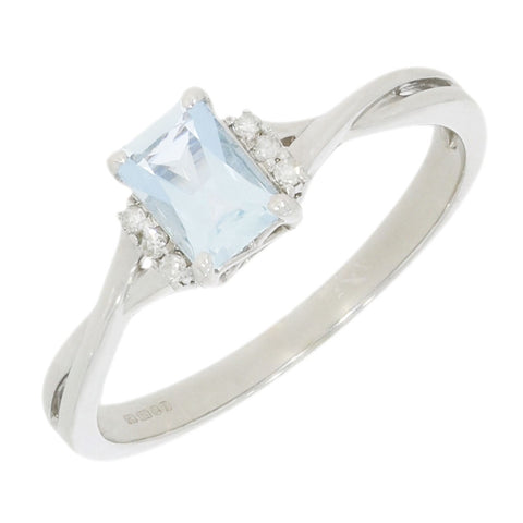 Pre Owned 9ct White Gold Blue Topaz and Diamond Ring