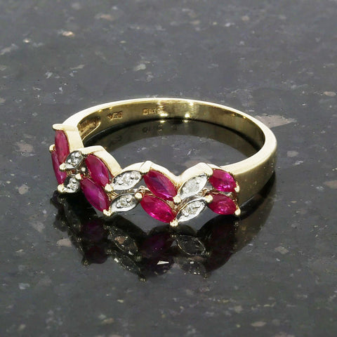 Pre Owned 9ct Yellow Gold Ruby and Diamond Ring