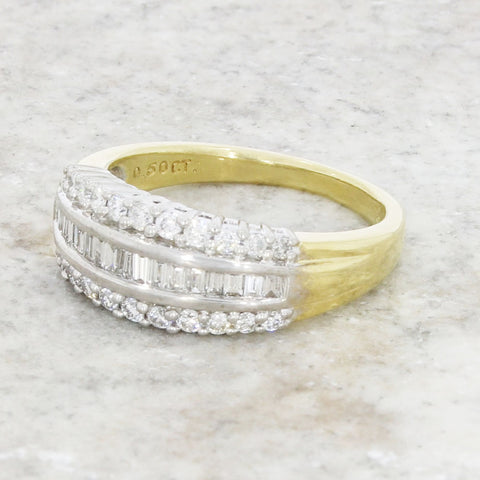 Pre Owned 18ct Yellow Gold 0.60cts Diamond Triple Row Dress Ring | H&H