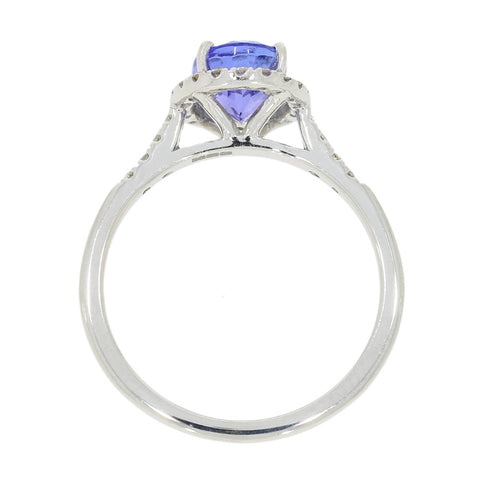 9ct White Gold Oval Tanzanite and 0.20cts Diamond Halo Cluster Ring | H&H
