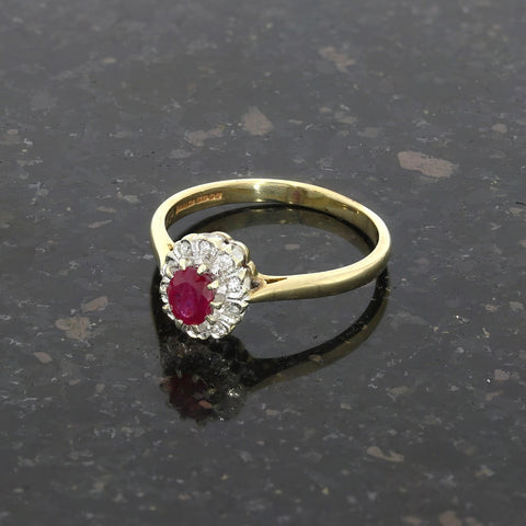 Pre Owned 9ct Yellow Gold Ruby and Diamond ClusterRing | H&H 