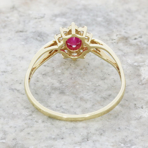 Pre Owned 9ct Yellow Gold Ruby and Cubic Zirconia Cluster Ring