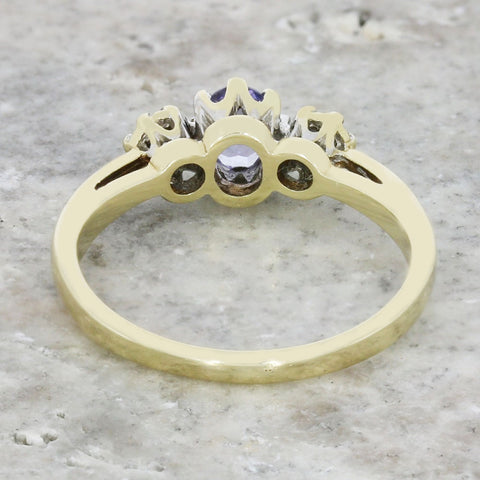Pre Owned 9ct Yellow Gold Iolite and Diamond Trilogy Ring