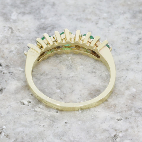 Pre Owned 9ct Yellow Gold Emerald and Diamond Half Eternity Ring