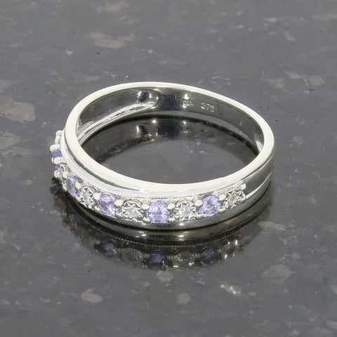 Pre Owned 9ct White Gold Amethyst and Diamond Half Eternity Ring