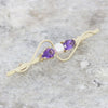 Pre Owned 9ct Yellow Gold Amethyst And Freshwater Pearl Bar Brooch