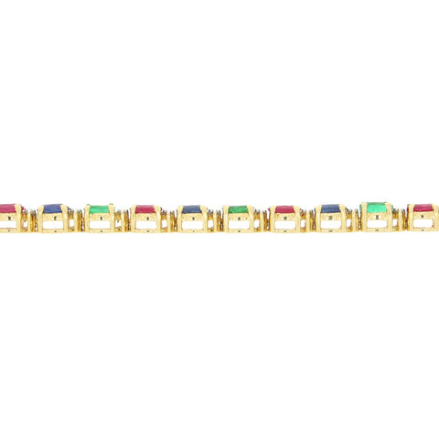 18ct Yellow Gold Ruby Emerald Sapphire and Diamond Line Tennis Bracelet