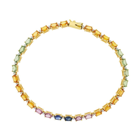 Pre Owned 18ct Yellow Gold Multi Colour Sapphire and Diamond Line Tennis Bracelet