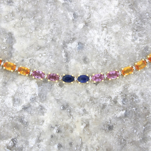 Pre Owned 18ct Yellow Gold Multi Colour Sapphire and Diamond Line Tennis Bracelet