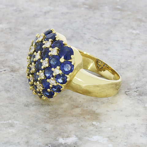 Pre Owned 18ct Yellow Gold Sapphire and Diamond Heart Cluster Ring