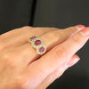 Pre Owned 9ct Yellow Gold Ruby and Diamond Triple Cluster Ring