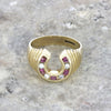 9ct Yellow Gold Ruby and Diamond Horse Shoe Ring Pre Owned | H&H
