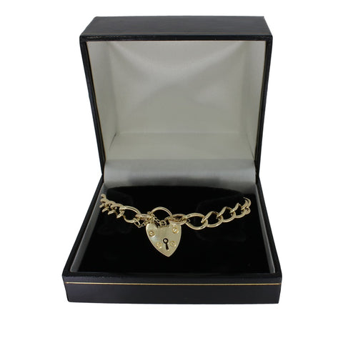 Pre Owned 9ct Yellow Gold Charm Bracelet With Padlock Fasten
