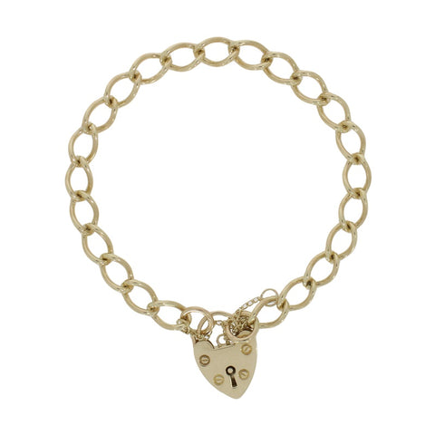 Pre Owned 9ct Yellow Gold Charm Bracelet With Padlock Fasten