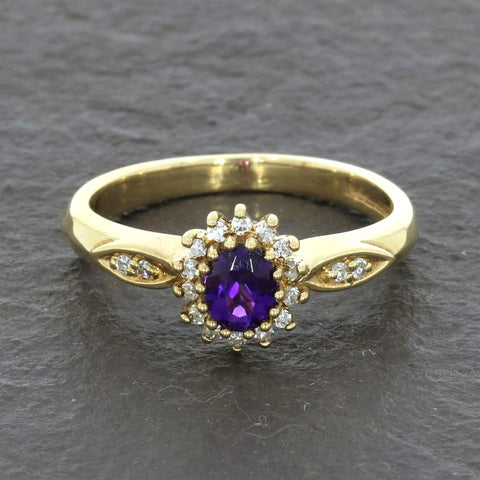 Pre Owned 9ct Yellow Gold Amethyst And Diamond Cluster Ring | H&H