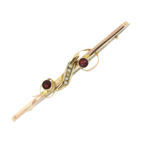 Pre Owned Vintage 9ct Gold Garnet and Seed Pearl Bar Brooch | H&H