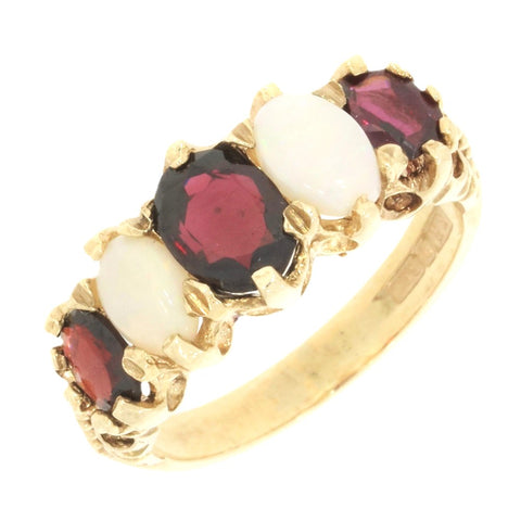 Pre Owned 9ct Yellow Gold Garnet And Opal Vintage Style Ring | H&H