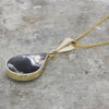 Derbyshire Blue John and Turritella Agate 9ct Yellow Gold Teardrop Pendant