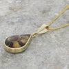 Derbyshire Blue John and Turritella Agate 9ct Yellow Gold Teardrop Pendant
