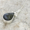 Derbyshire Blue John and Labradorite Teardrop Silver Pendant and Chain