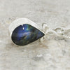 Derbyshire Blue John and Labradorite Teardrop Silver Pendant and Chain