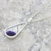 Derbyshire Blue John Sterling Silver Slim Teardrop Pendant and Chain