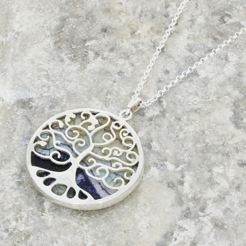 Derbyshire Blue John Tree of Life Large Round Pendant And Chain