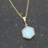 Derbyshire Blue John and Opalique 9ct Yellow Gold Hexaganol Reversible Pendant Necklace