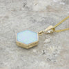 Derbyshire Blue John and Opalique 9ct Yellow Gold Hexaganol Reversible Pendant Necklace