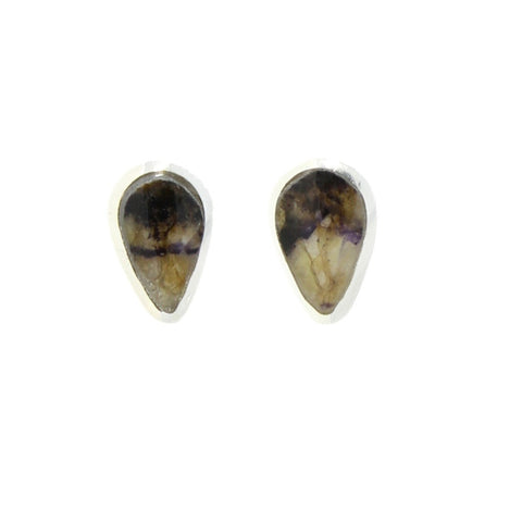 Derbyshire Blue John Pear Shape Silver Stud Earrings Small | H&H 