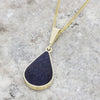 Blue Goldstone and Jet 9ct Yellow Gold Pear Shape Pendant Necklace