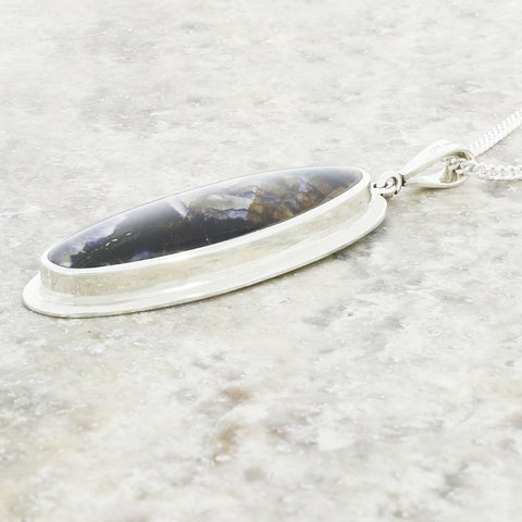 Derbyshire Blue John Large Oval Sterling Silver Pendant and Chain