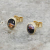 Derbyshire Blue John 9ct Yellow Gold Oval Stud Earrings