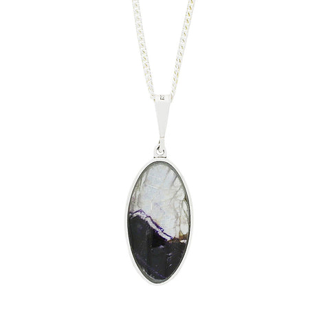 Derbyshire Blue John Medium Oval Sterling Silver Pendant and Chain