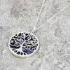 Derbyshire Blue John Silver Tree of Life Large Round Pendant And Chain