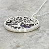 Derbyshire Blue John Silver Tree of Life Large Round Pendant And Chain