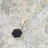 Derbyshire Blue John and Jet 9ct Yellow Gold Hexagonal Reversible Pendant Necklace