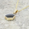Derbyshire Blue John and Jet 9ct Yellow Gold Hexagonal Reversible Pendant Necklace