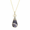 Derbyshire Blue John and Mother of Pearl 9ct Yellow Gold Pear Shape Pendant Necklace