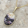 Derbyshire Blue John and Snakeskin Agate 9ct Yellow Gold Oval Pendant Necklace