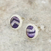 Derbyshire Blue John Sterling Silver Filigree Oval Stud Earrings