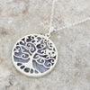 Derbyshire Blue John Silver Tree of Life Large Round Pendant and Chain