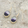 Derbyshire Blue John and Jet 9ct Yellow Gold Oval Reversible Drop Earrings