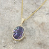 Derbyshire Blue John and Whitby Jet 9ct Yellow Gold Small Oval Pendant Necklace