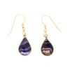 Derbyshire Blue John and Jet 9ct Gold Pear Reversible Drop Earrings | H&H